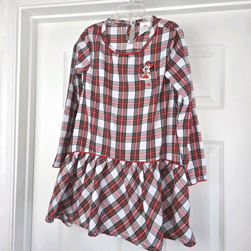 Disney Parks Girls Minnieโ Mouse Holiday Plaid Nightgown Pajamas Size 5/6